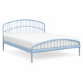 Cadre de lit double 140 x 200 cm en acier a barreaux arrondis bleu clair