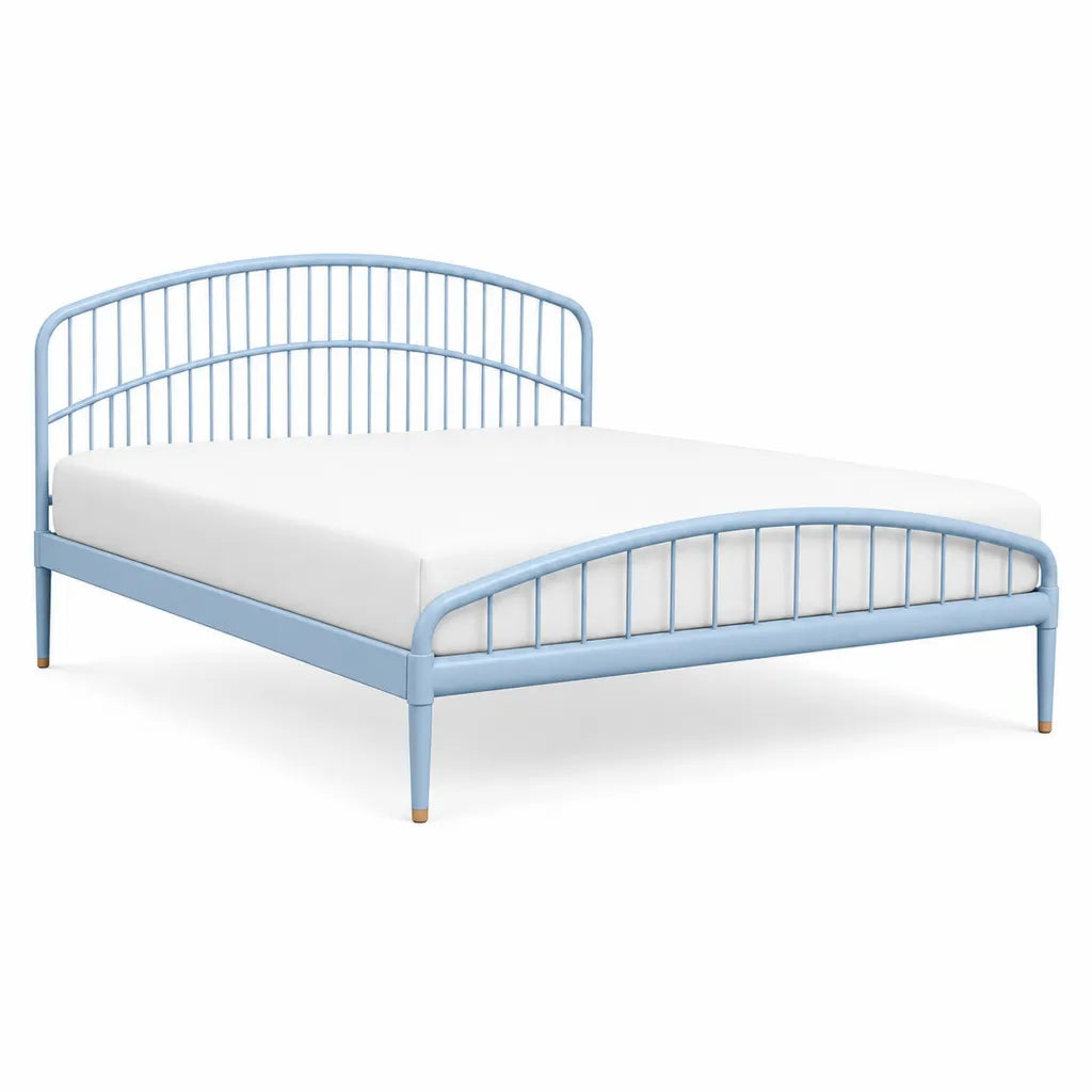 Cadre de lit double 140 x 200 cm en acier a barreaux arrondis bleu clair