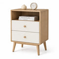 Table de chevet rectangulaire 2 tiroirs et niche ouverte en MDF plaque chene blanc 45 x 35 x 60 cm
