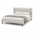 Lit double capitonne avec tete de lit rembourree en polyester beige 160 x 200 cm