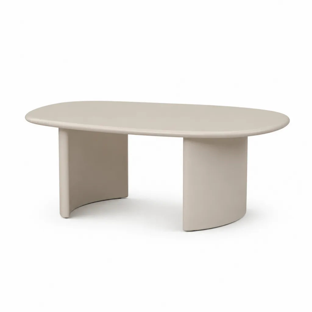Table basse ovale 120 x 60 x 40 cm en MDF laque beige
