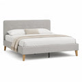 Lit double capitonne 160 x 200 cm en polyester gris clair avec pieds en bois massif
