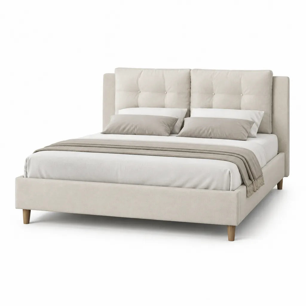 Lit double avec cadre 160 x 200 cm en polyester capitonne beige