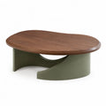 Table basse ovale 120 x 70 x 40 cm en MDF plaque noyer et acier vert olive