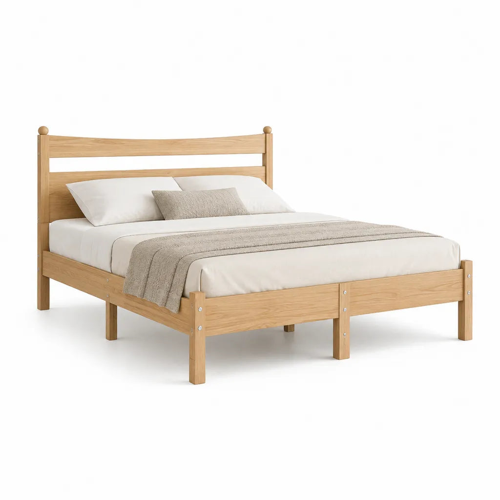 Cadre de lit double 160 x 200 cm en pin massif naturel avec tete et pied de lit