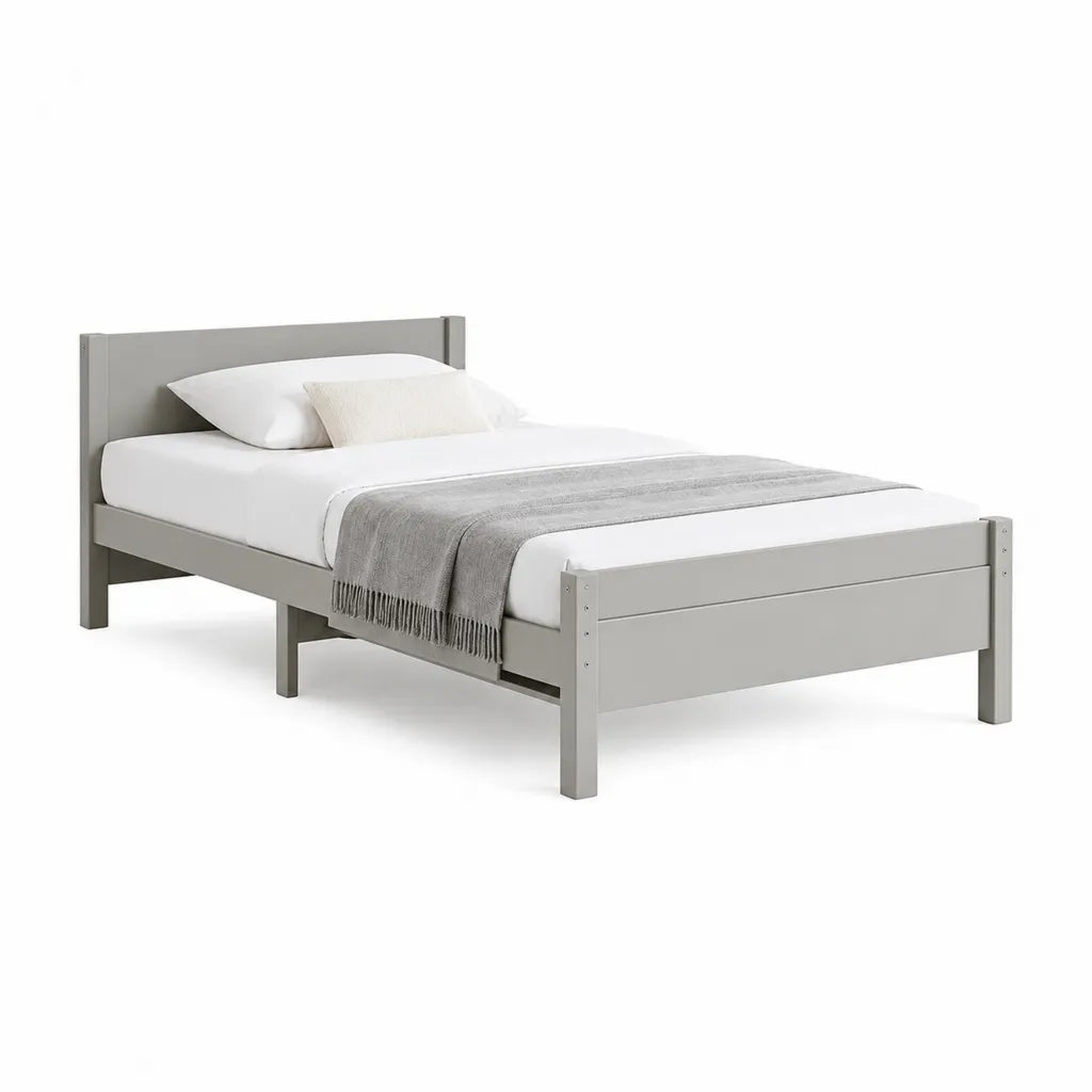 Cadre de lit double 140 x 190 cm en pin massif rectangulaire gris