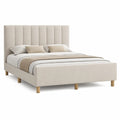 Lit double avec cadre capitonne rectangulaire 160 x 200 cm en polyester creme