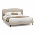 Lit double 160 x 200 cm avec cadre rembourre en polyester beige et tete de lit arrondie