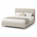 Lit double 160 x 200 cm avec cadre rembourre en polyester beige et tete de lit arrondie