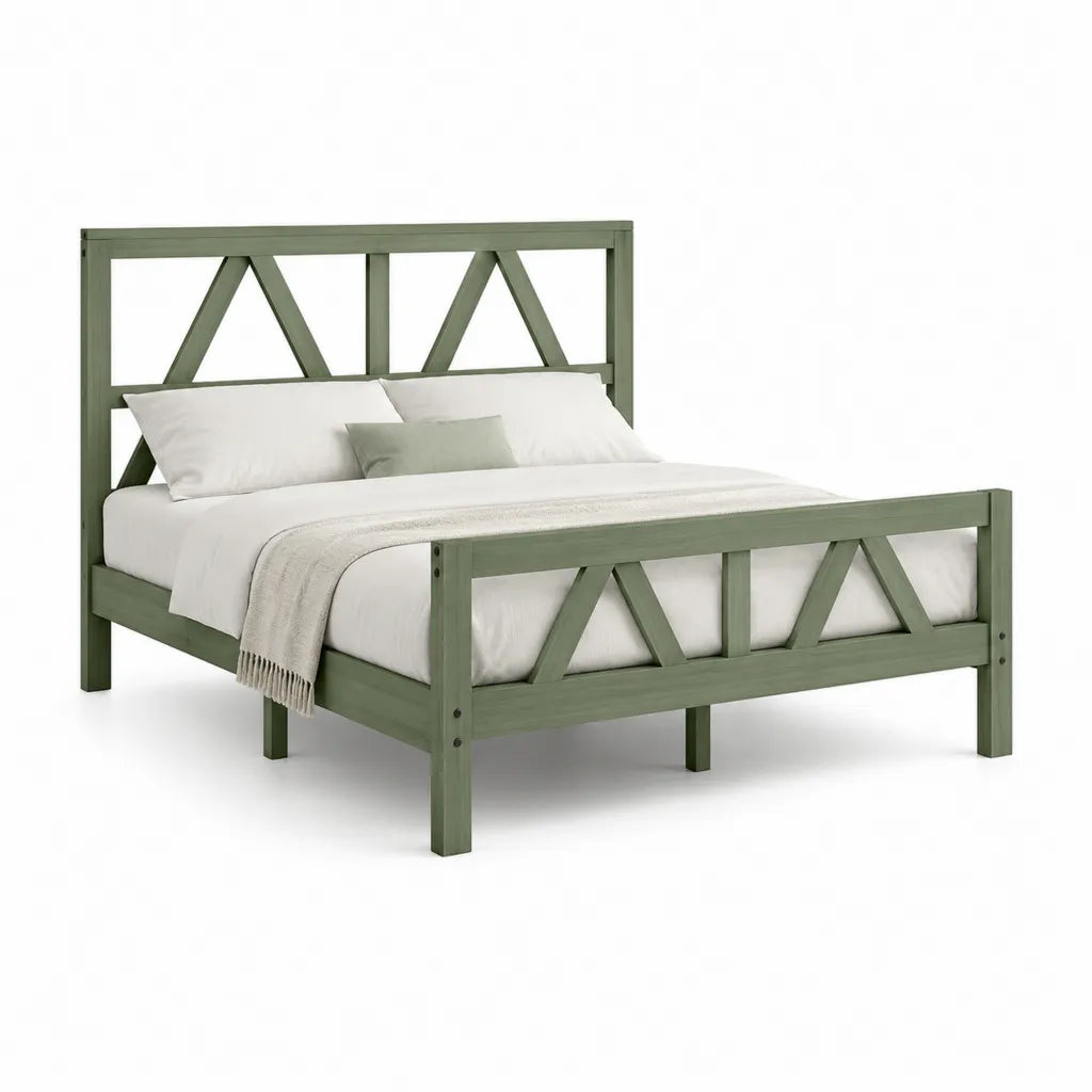 Lit double avec cadre de lit 160 x 200 cm en pin massif rectangulaire vert sauge