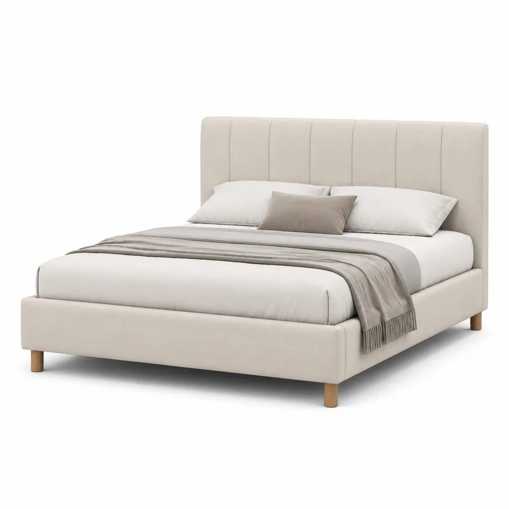 Lit double capitonne avec cadre 160 x 200 cm en polyester beige