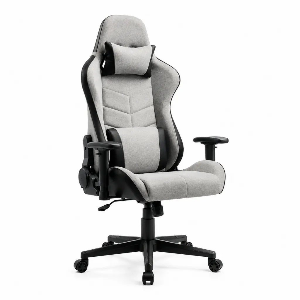 Chaise de bureau ergonomique a dossier haut enveloppant en polyester gris et noir 67 x 65 x 122-132 cm