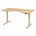 Bureau assis-debout electrique 160 x 80 cm plateau en panneau de particules melamine forme ergonomique chene clair beige
