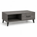 Table basse rectangulaire avec tiroir et niche de rangement 100 x 50 x 45 cm panneaux de particules gris fonce