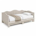 Lit banquette 1 place cadre en bois massif de pin revetu de polyester beige forme ondulee 90 x 190 cm