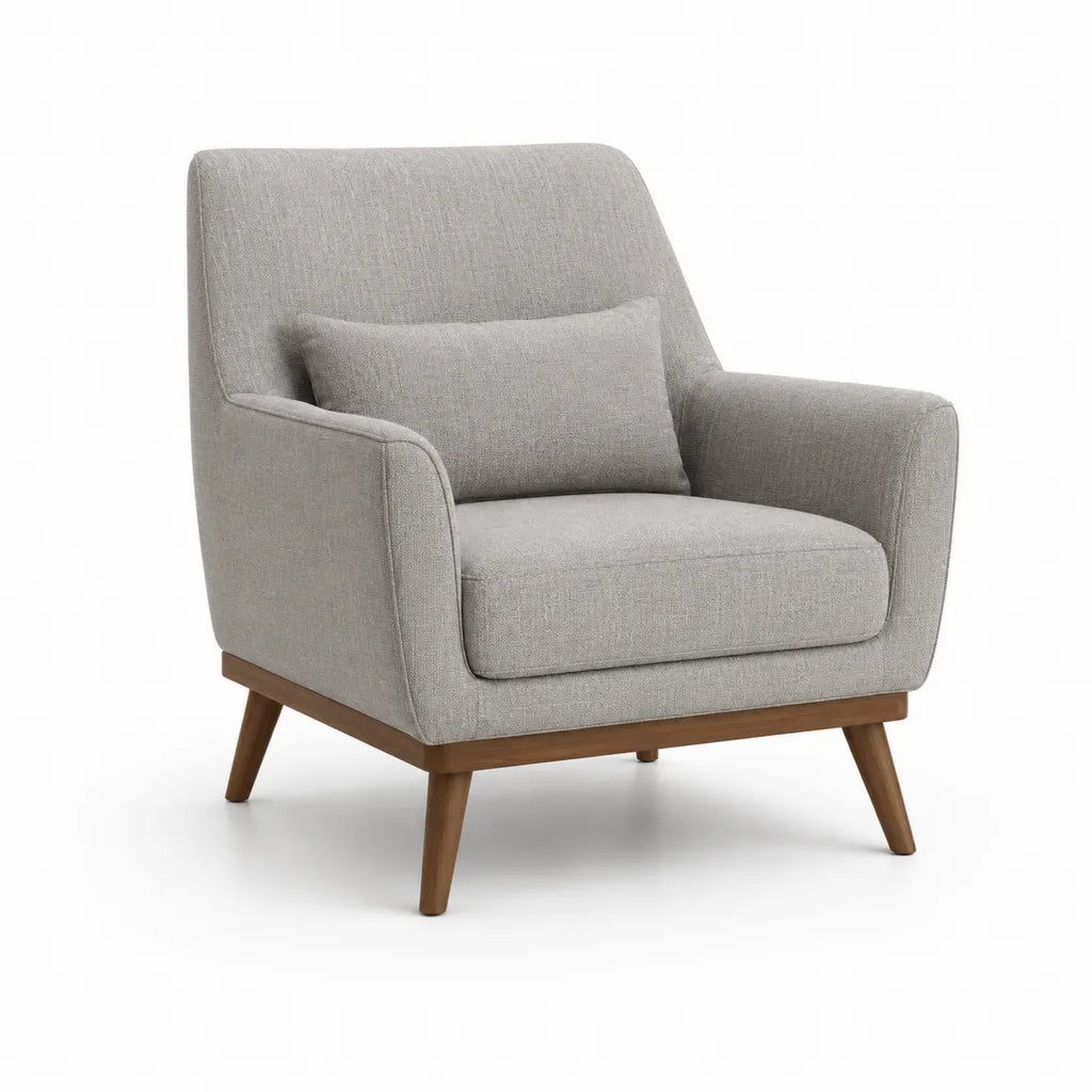Fauteuil de salon a accoudoirs en polyester gris avec pieds en hevea 80 x 82 x 90 cm