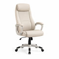 Fauteuil de bureau a roulettes dossier haut en similicuir PU beige 65 x 70 x 113-123 cm