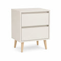 Table de chevet 2 tiroirs en MDF blanc pieds en hevea massif rectangulaire 40 x 35 x 55 cm