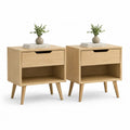 Lot de 2 tables de chevet rectangulaires avec tiroir et niche en MDF plaque chene naturel 40 x 35 x 55 cm