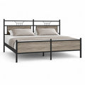 Cadre de lit double 160 x 200 cm en acier noir et panneaux MDF gris chene