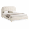 Lit double capitonne 160 x 200 cm en polyester beige avec tete de lit arrondie