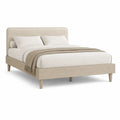 Lit double 160 x 200 cm avec cadre en MDF decor chene clair et tete de lit rembourree beige