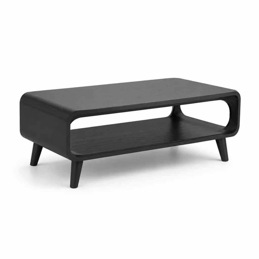 Table basse avec etagere en panneaux MDF rectangulaire noire 100 x 50 x 45 cm