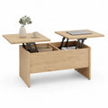 Table basse relevable rectangulaire avec rangement 100 x 50 x 48 cm panneaux de particules decor chene clair
