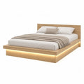 Lit double avec cadre a LED en panneaux MDF decor chene clair 160 x 200 cm