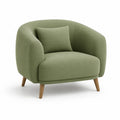 Fauteuil de salon arrondi 82 x 78 x 78 cm en polyester vert sauge avec mousse polyurethane et pieds en bois massif d'hevea