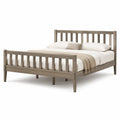 Cadre de lit double 160 x 200 cm en bois massif gris taupe avec tete et pied de lit a barreaux