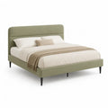 Lit double avec cadre rembourre en polyester vert kaki 160 x 200 cm tete de lit rectangulaire arrondie