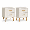 Lot de 2 tables de chevet rectangulaires 40 x 35 x 60 cm en panneaux MDF blanc avec pieds en bois d'hevea
