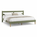 Cadre de lit double 160 x 200 cm en bois massif et polyester vert avec tete de lit rectangulaire