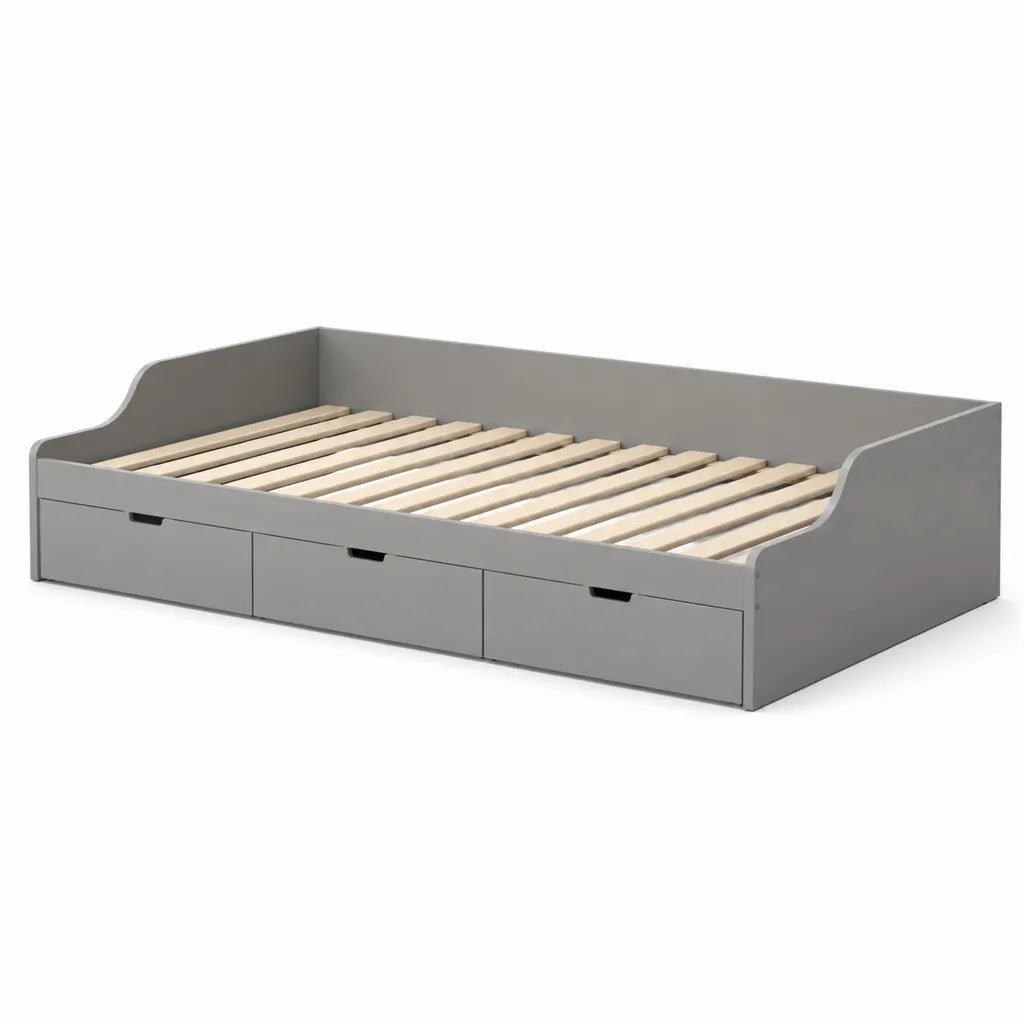 Lit enfant avec 3 tiroirs rectangulaire 90 x 200 cm en MDF gris