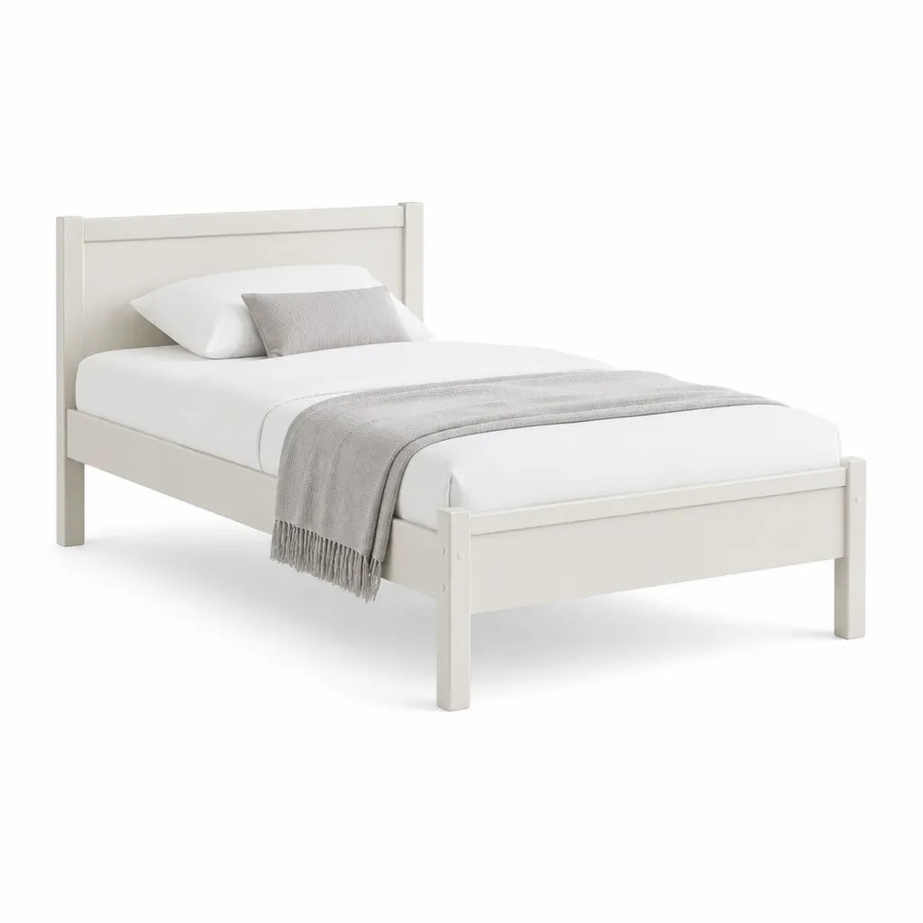 Cadre de lit simple 90 x 190 cm en pin massif blanc avec tete et pied de lit rectangulaires