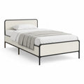 Lit double cadre de lit rectangulaire 140 x 190 cm en acier noir et panneaux blanc casse