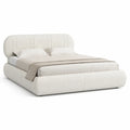 Lit double avec cadre rembourre arrondi en polyester ecru 180 x 200 cm