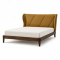 Lit double 160 x 200 cm avec cadre en bois massif et tete de lit capitonnee marron