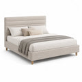 Lit double avec cadre de lit 160 x 200 cm en polyester beige avec tete de lit rectangulaire