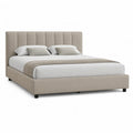 Lit double capitonne 160 x 200 cm en polyester beige avec tete de lit rectangulaire