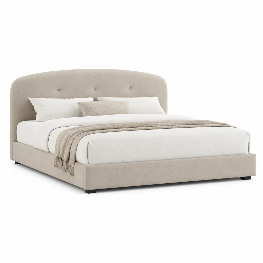 Lit double capitonne avec cadre 160 x 200 cm en polyester beige
