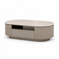 Table basse ovale avec rangement 120 x 60 x 40 cm en MDF beige taupe