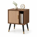 Table de chevet avec porte coulissante rainuree en MDF plaque noyer marron 50 x 40 x 60 cm