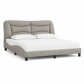 Lit double 160 x 200 cm en polyester gris taupe avec tete de lit rembourree arrondie