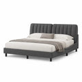 Lit double 180 x 200 cm cadre de lit capitonne en polyester gris fonce