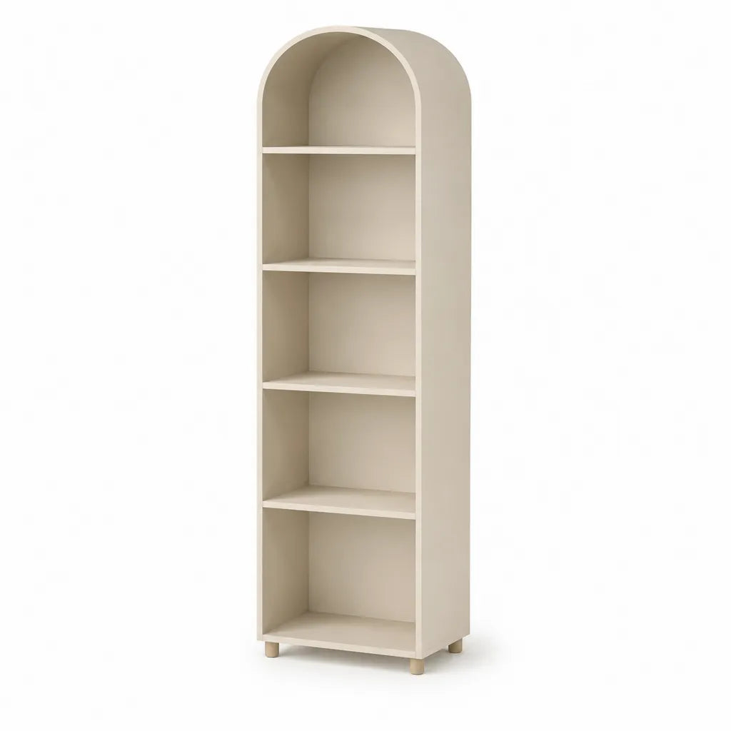 Bibliotheque etagere sur pied 60 x 35 x 180 cm en MDF forme arche beige