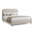 Lit double 160 x 200 cm avec cadre rembourre en polyester beige et tete de lit arrondie