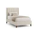Lit double capitonne 160 x 200 cm en polyester beige avec tete de lit haute