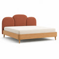 Lit double 160 x 200 cm en chene massif avec tete de lit capitonnee arrondie terracotta